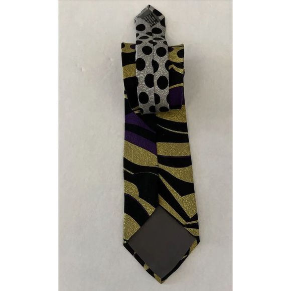Versace V2 Abstract Black Gold Purple Gray Necktie Tie 90’s 100% Silk $140+ - Picture 10 of 10